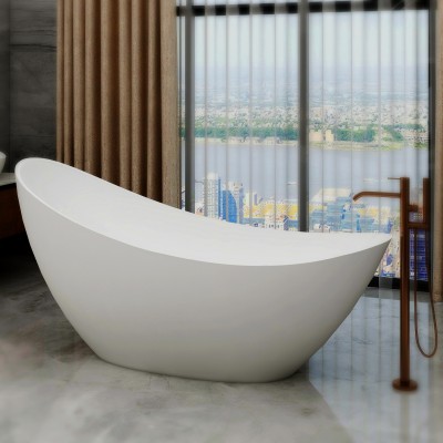 Artificial Stone White Acrylic Solid Surface BathtubComfortable matt  solid surface bathtub, composite resin stone bathtub